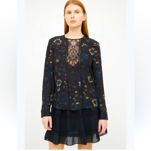 A.L.C. Noemi Silk Floral Top With Lace Inset Panel Sz 4 - Picture 1 of 14